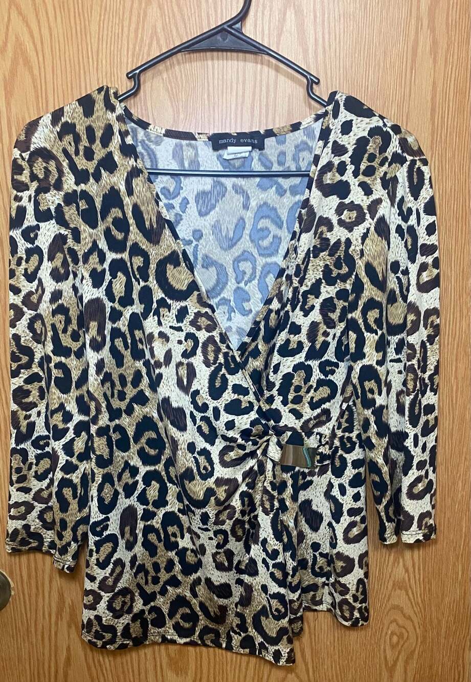 Mandy Evans Leopard Print Surplice V-Neck Top with Side Buckle Detail